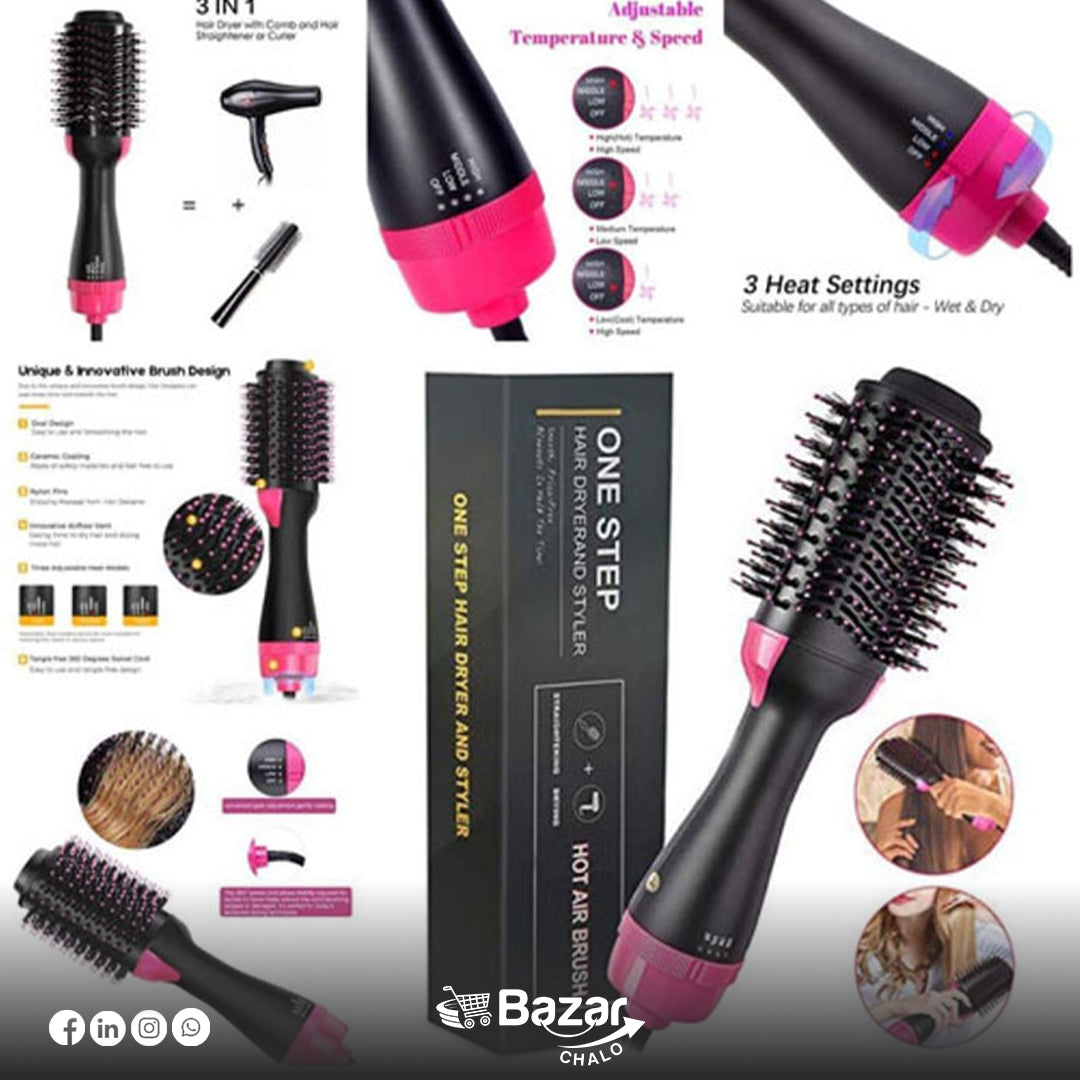 One Step 3 in 1 Hot Air Brush - Hair Straightener - Bazar Chalo