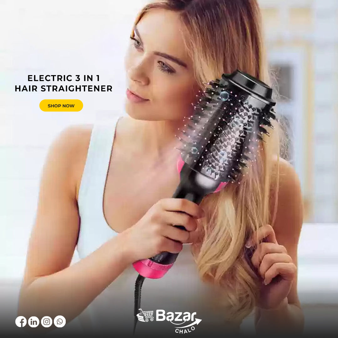 One Step 3 in 1 Hot Air Brush - Hair Straightener - Bazar Chalo