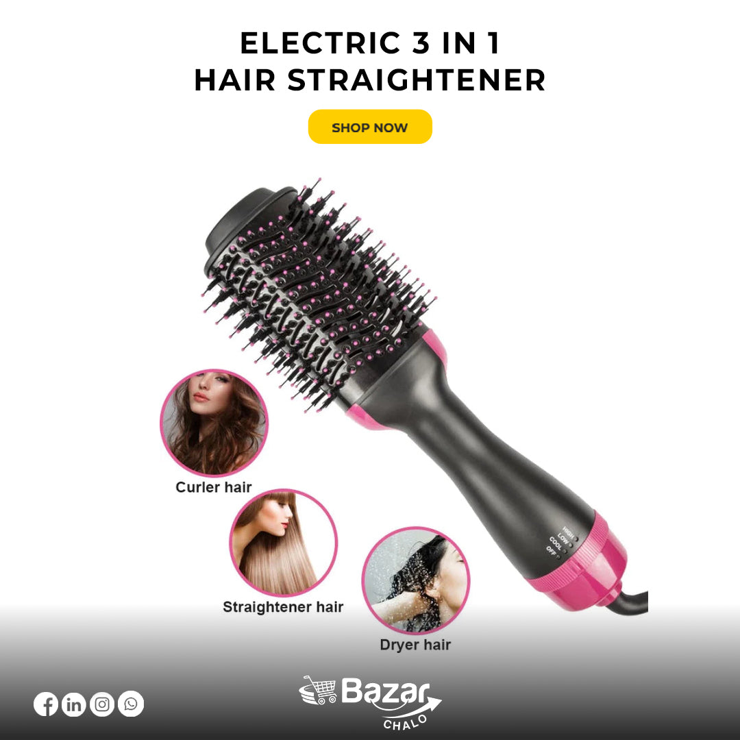 One Step 3 in 1 Hot Air Brush - Hair Straightener - Bazar Chalo