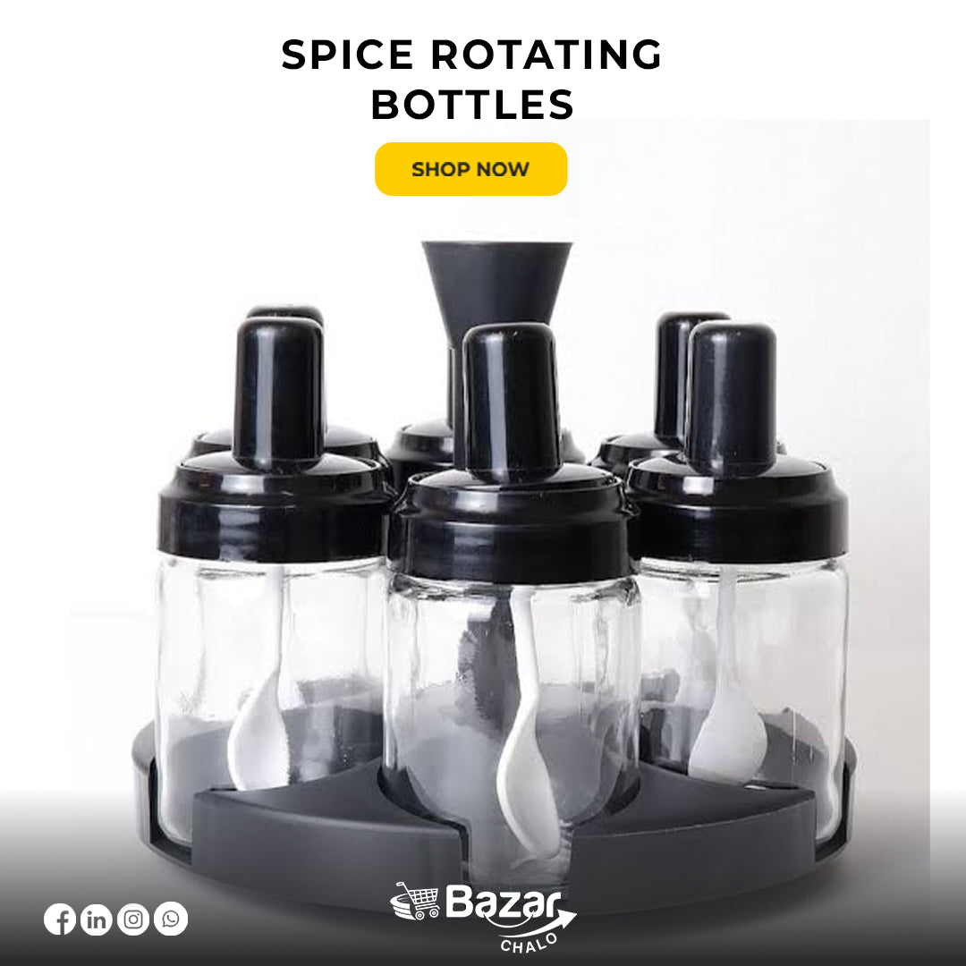 6 Pieces Jar Rotating Spice Organizer - Bazar Chalo