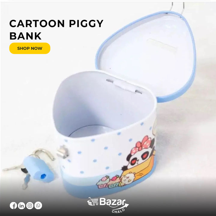 cartoon piggy bank with lock and key