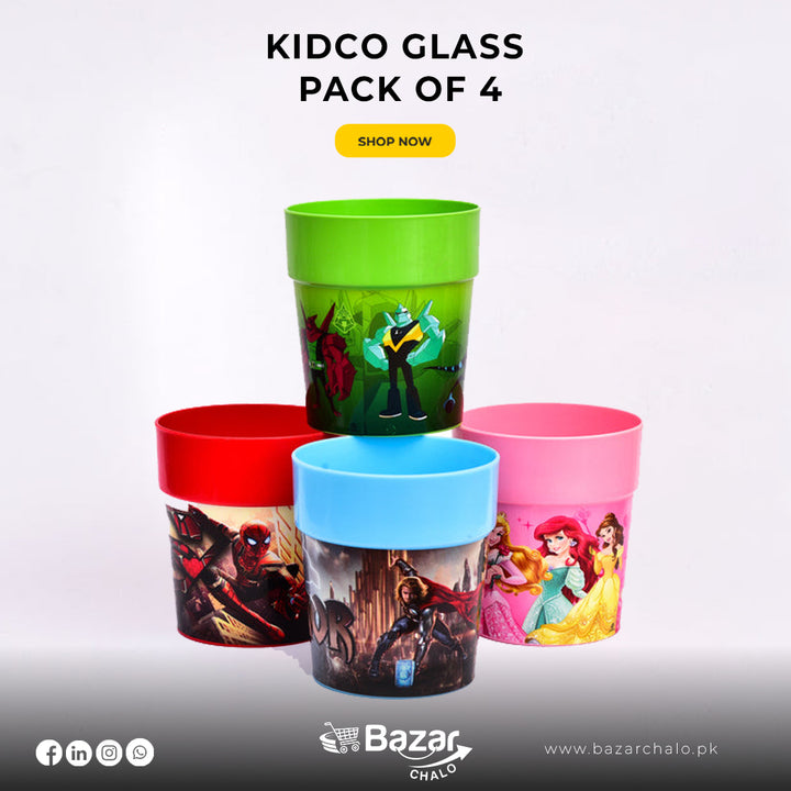 Pack of 4 Kidco Drinking Glass Set For Kids Girls and Boys - Bazar Chalo
