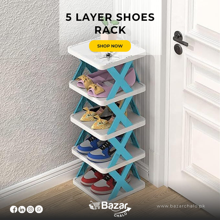 5 Layer Stackable Shoe Storage Rack Organizer - Bazar Chalo