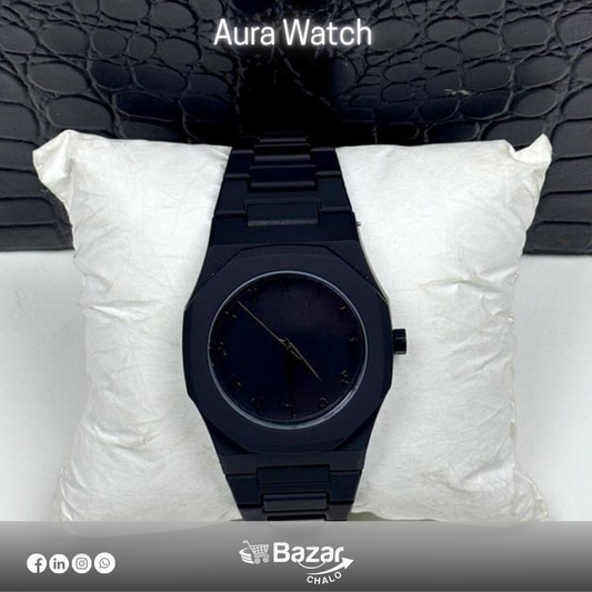 Aura Black Watch – Premium Stylish Black Watch for Men