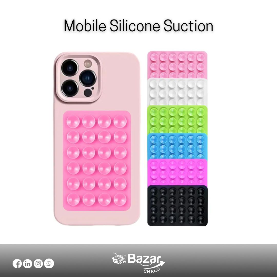Pink silicone phone case with bubble texture and colorful building block design on a white background.